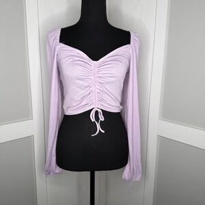 Divided H&M Crop Top Womens Medium Lavender Ruched Long Sleeve Smocked Back